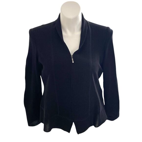 Exclusively Misook Textured Full Zip Sweater Cardigan Black XL Petite - Picture 1 of 7